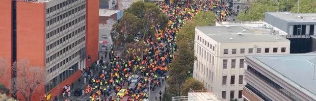 ‘F**k de prik, lang leve Australië’: Tienduizenden leggen snelweg in Melbourne plat uit protest tegen lockdown