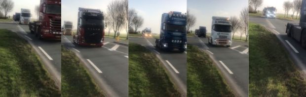 Beelden: Vrijheidskonvooi Friesland begint vorm te krijgen, truckers rijden Elfstedentocht
