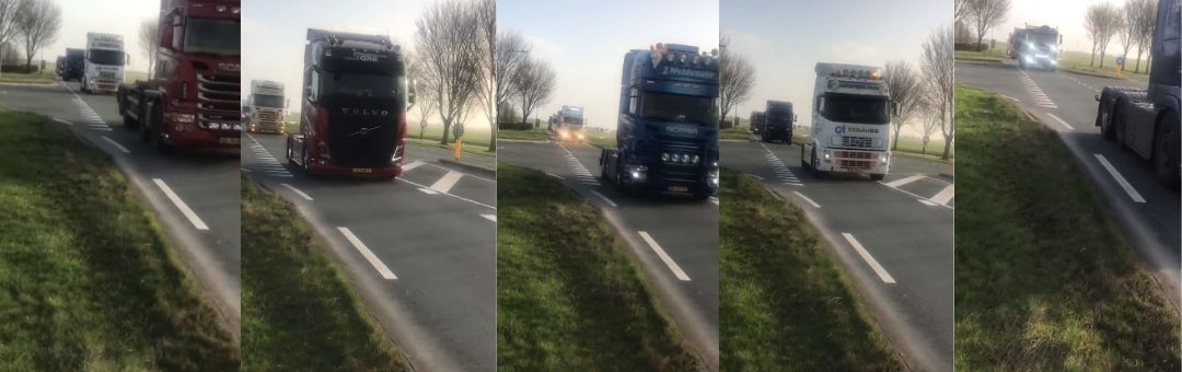 Beelden: Vrijheidskonvooi Friesland begint vorm te krijgen, truckers rijden Elfstedentocht