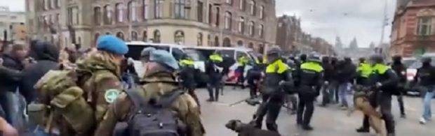 In Amsterdam sind tausende Bürger auf der Straße, um gegen die COVID-Maßnahmen zu demonstrieren. Der Staat empfängt sie mit Hunden und Schlagstöcken (Videos)
