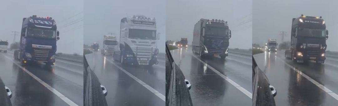 Beelden: Toeterend protestkonvooi truckers rijdt door Noord-Nederland – ‘Overweldigende stoet’