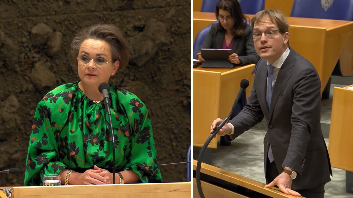 Kijk: Van Houwelingen vraagt D66-staatssecretaris Van Huffelen om een reactie, maar ze wil niet antwoorden