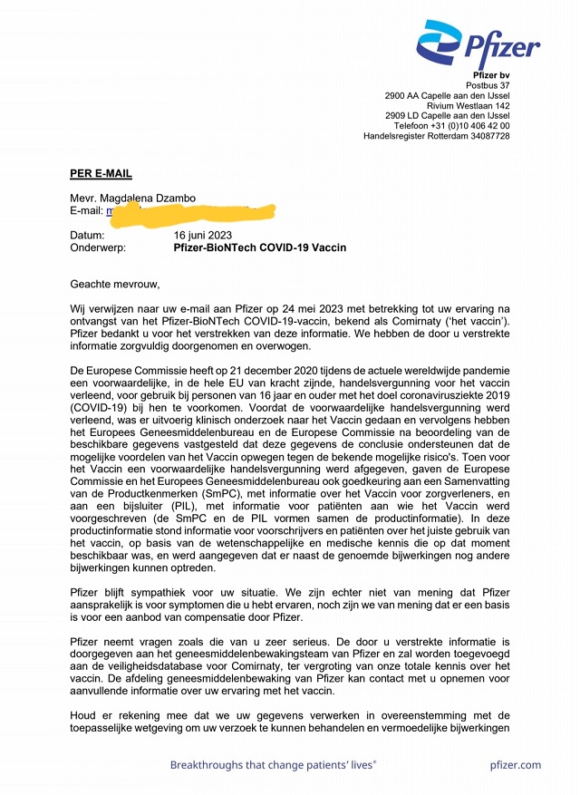 reactie Pfizer