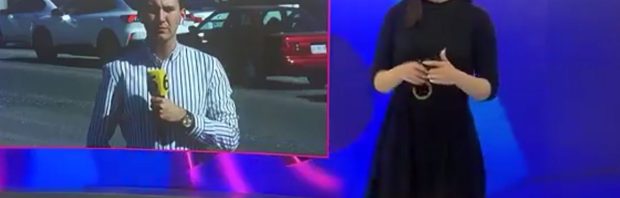 Kijk: tv-presentatrice valt neer tijdens live-uitzending