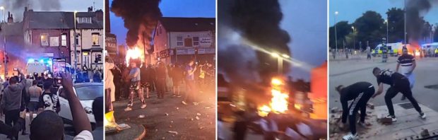 Beelden: Massale rellen in ‘wetteloos’ Leeds – ‘Complete chaos’